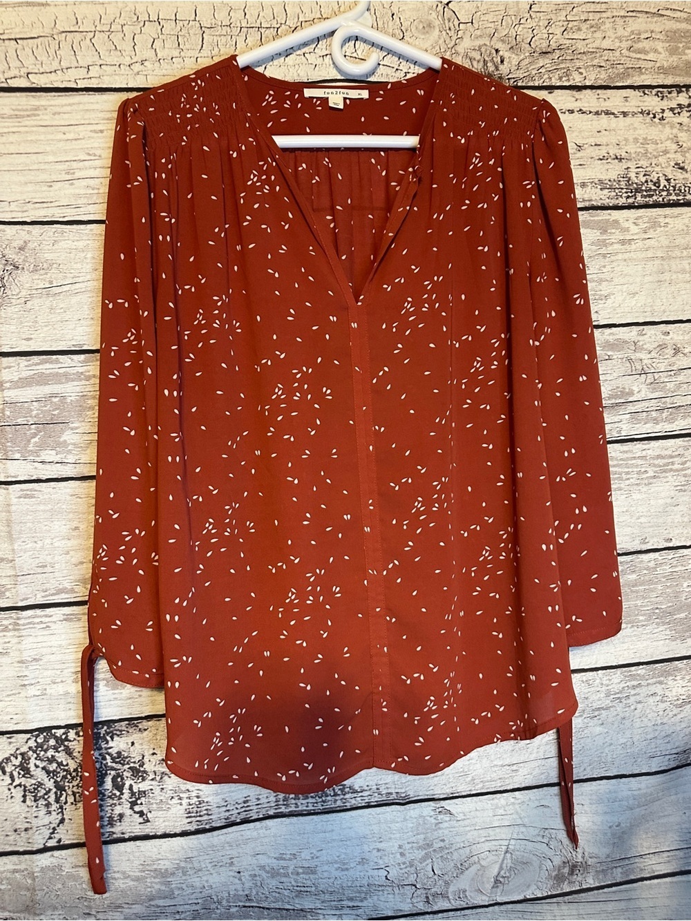 Fun2Fun Rust Print Blouse XL Flowy Peasant Top Lightweight Boho